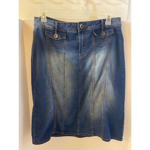 C est 1946 denim skirts size 14 rn#37080 distressed 2 tones of blue